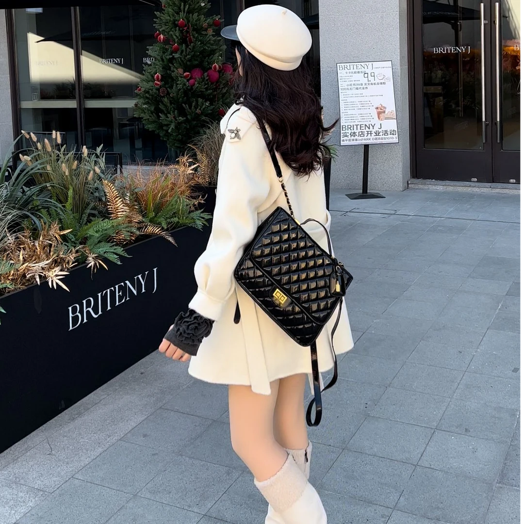 [小蜜蜂]2025早春新款双面绵羊毛大衣女绵羊毛中长款气质显瘦外套