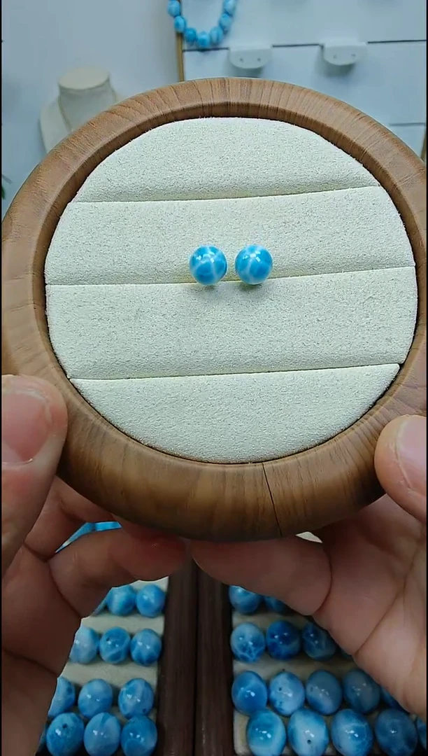 银S925镶嵌针钠钙石（海纹石）耳钉…*多样性发一