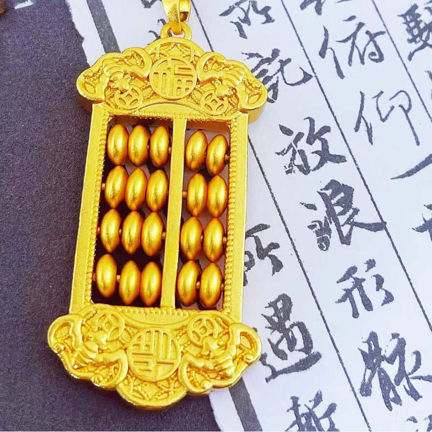 合金吊坠 精雕实心灵动算盘吊坠项坠复古女款金色时尚饰品挂坠