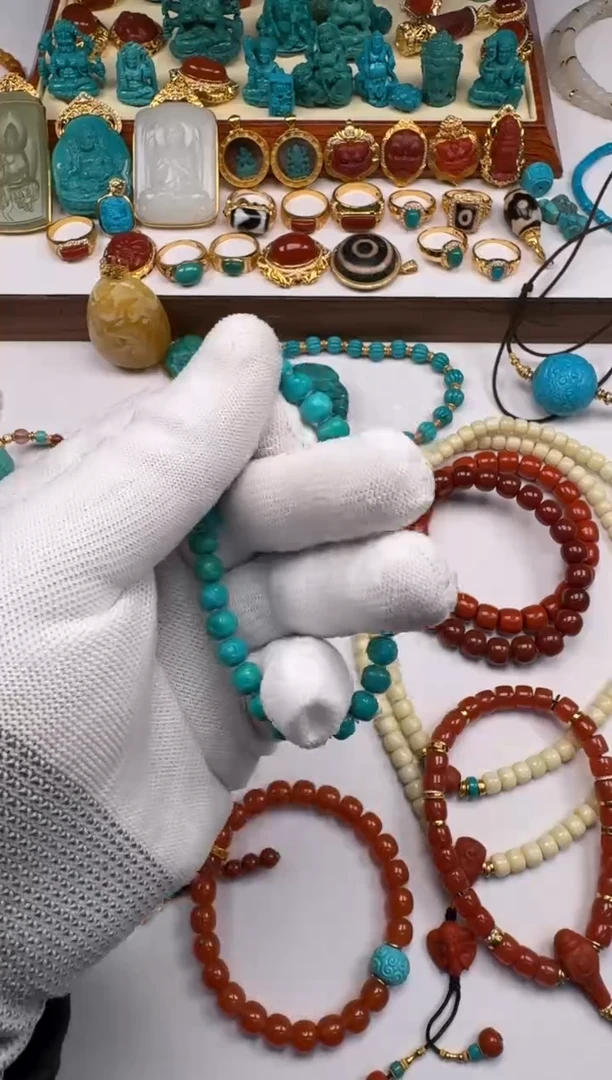 18K金镶嵌绿松石手串手串容*～手串手串