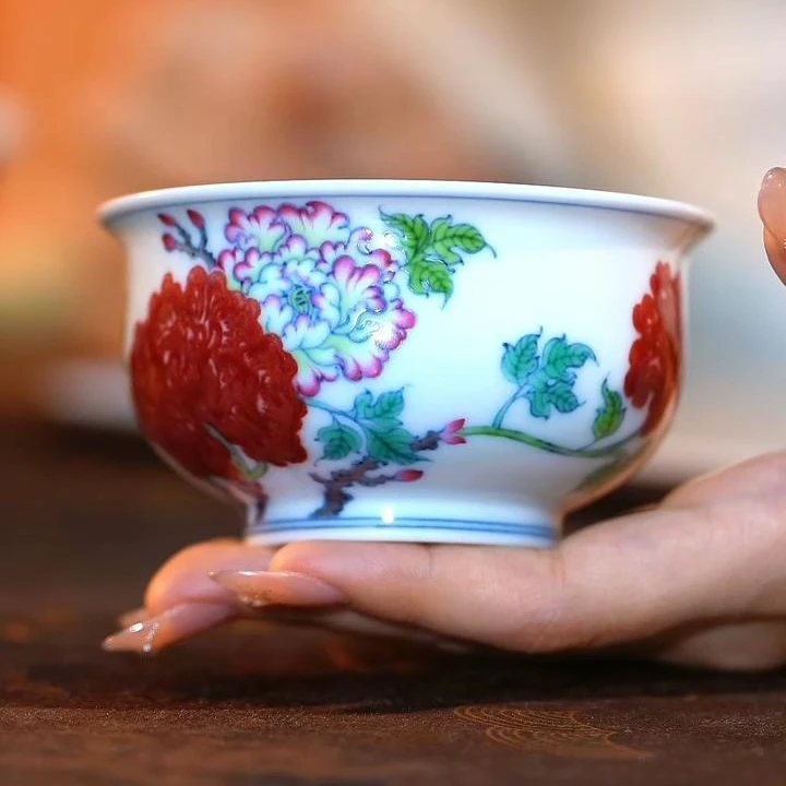 【子君堂】青花釉里红粉彩富贵有鱼炉式杯