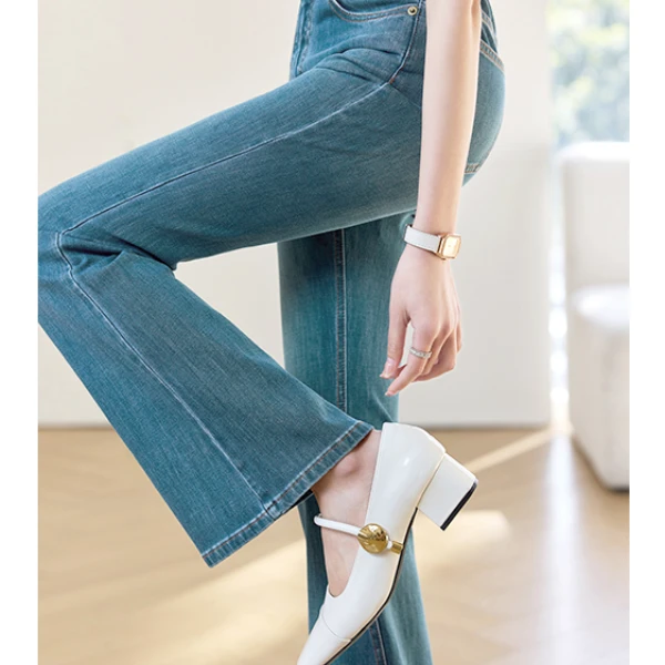 春夏小个子牛仔裤女高档弹力修身微喇牛仔裤简约复古显瘦百搭九分