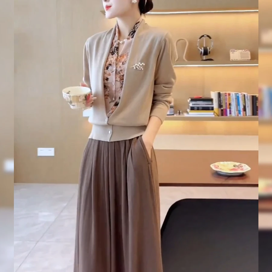 [工厂直销套装]早秋新款新中式水墨画针织衫高腰半身裙99109+XQ60