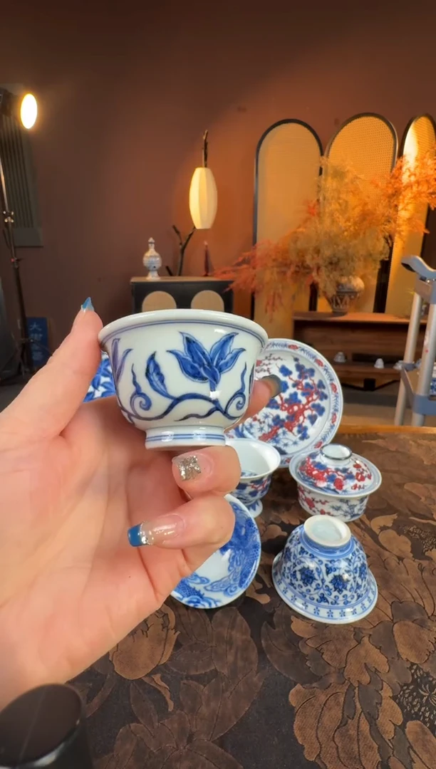 杯子陶瓷三方器合青花迷你压手杯