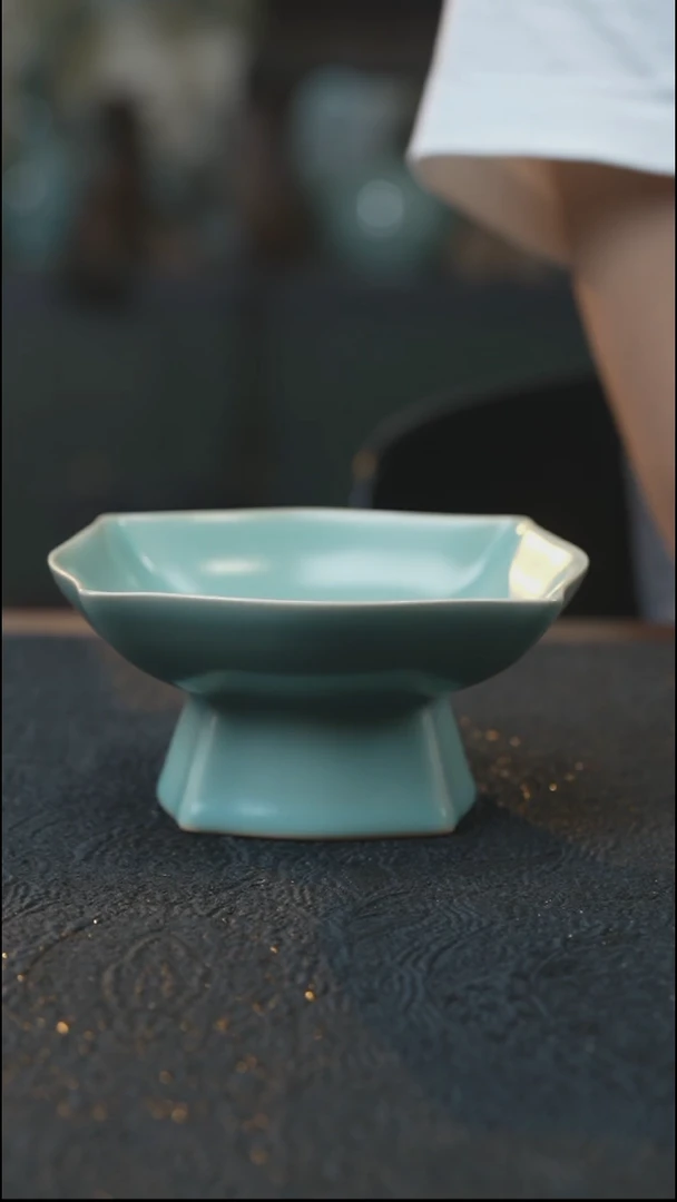 高足果盘 汝瓷 （拾汝）（淡天青）