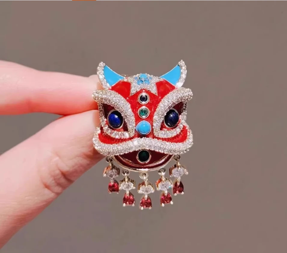 铜合金锆石胸针 【醒狮】艺术国潮醒狮胸针女中国风立体高档胸花