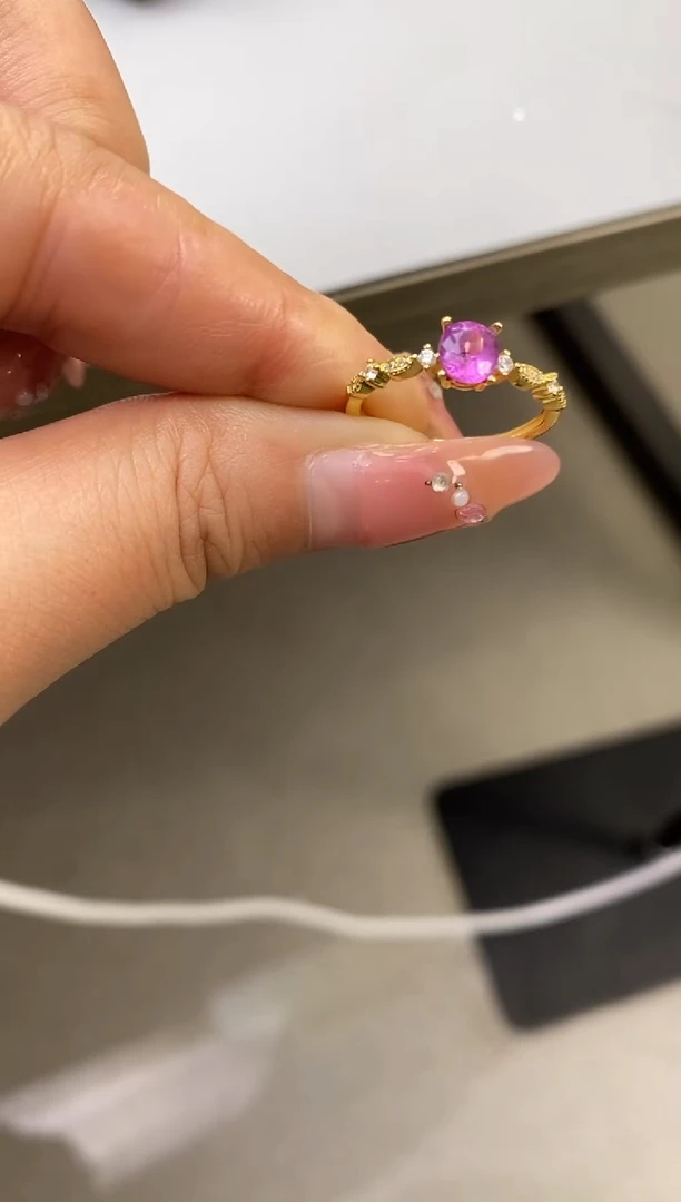 蓝宝石戒指银S925镶嵌天然粉蓝宝戒指