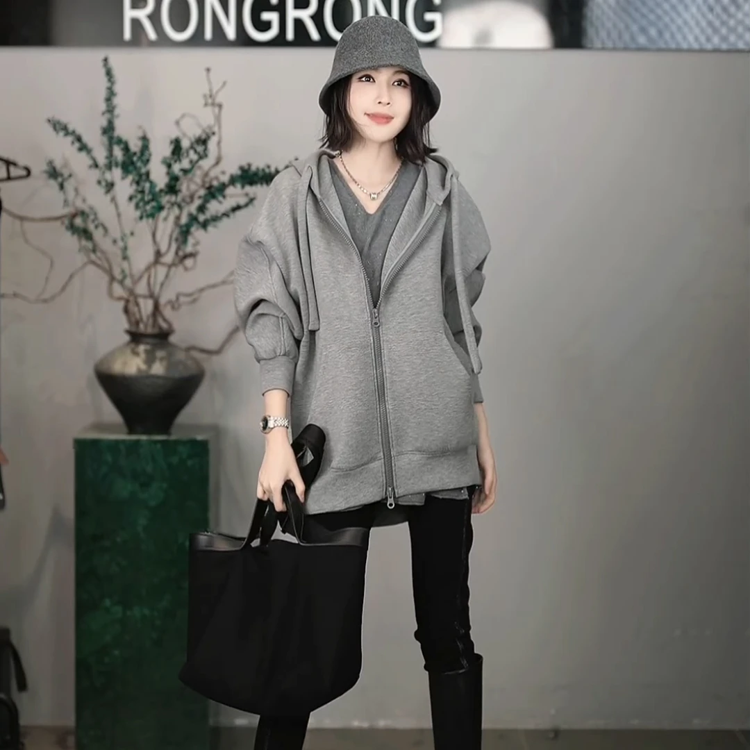 溶溶【休闲时光】RONGRONG 保暖舒适连帽双开拉链开衫卫衣 YMC1779W