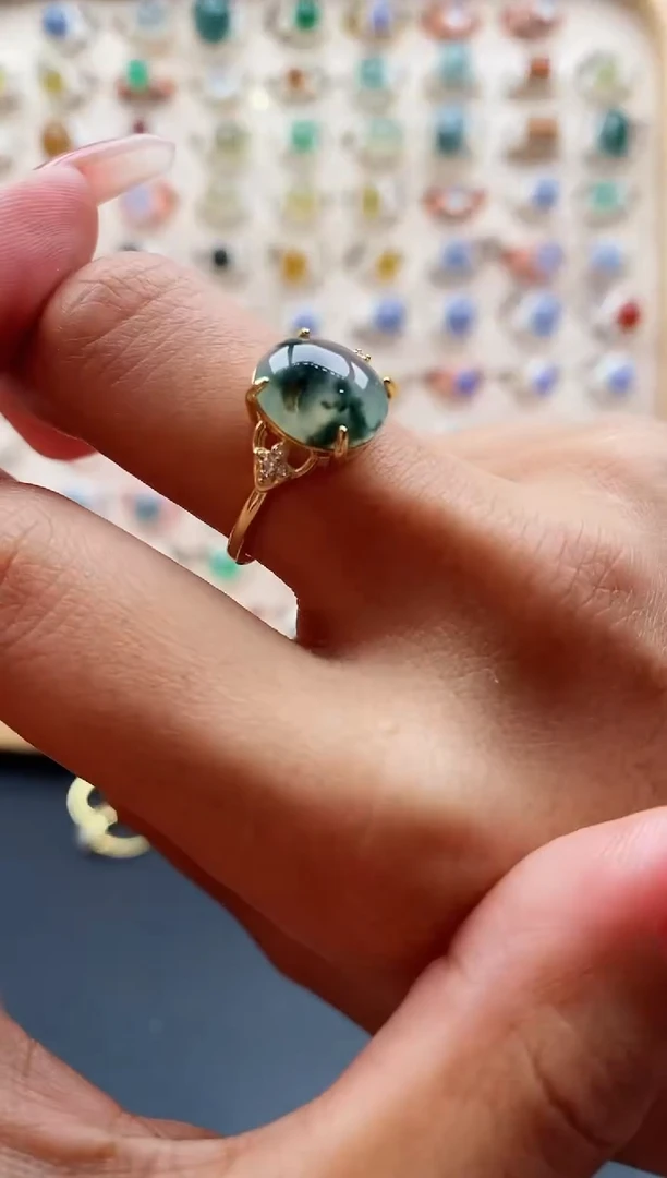 【闪购商品】翡翠戒指银S925镶嵌缅甸天然A货翡翠222  1+