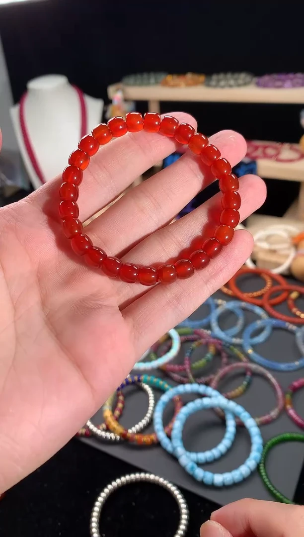 玛瑙/玉髓手串未镶嵌红玛瑙直切手串7mm