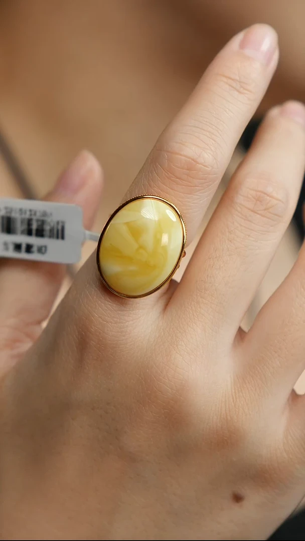 银S925镶嵌蜜蜡戒指白蜡