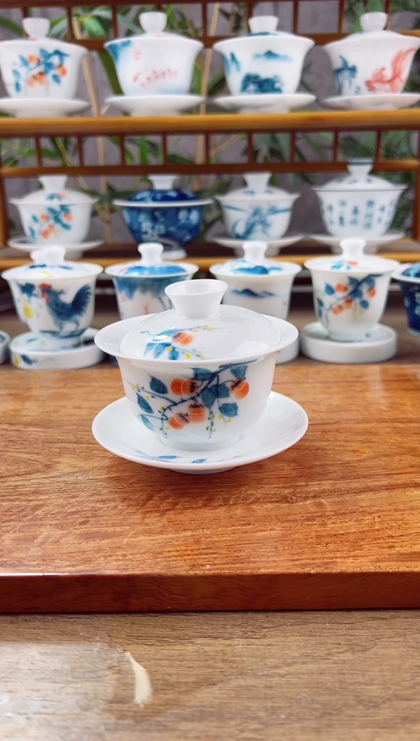 【闪购商品】微瑕柿子130ml三才盖碗