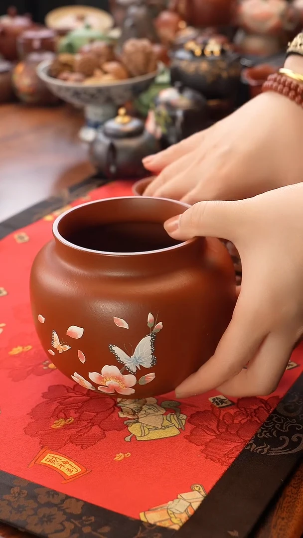 茶壶紫砂朱泥桃花水盂