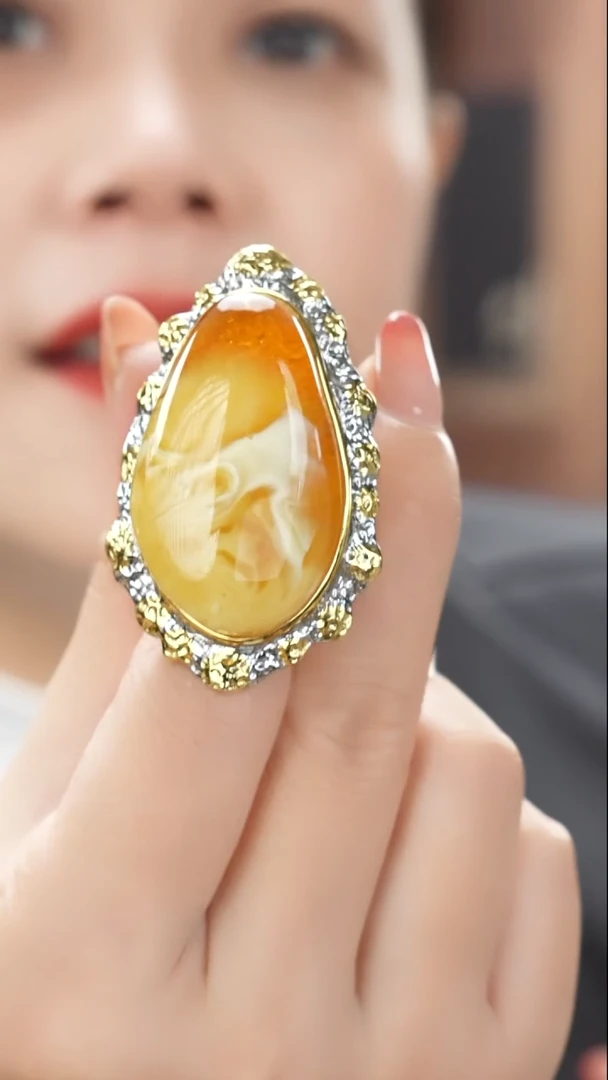 琥珀吊坠(不含链)未镶嵌精品蜜蜡大戒指