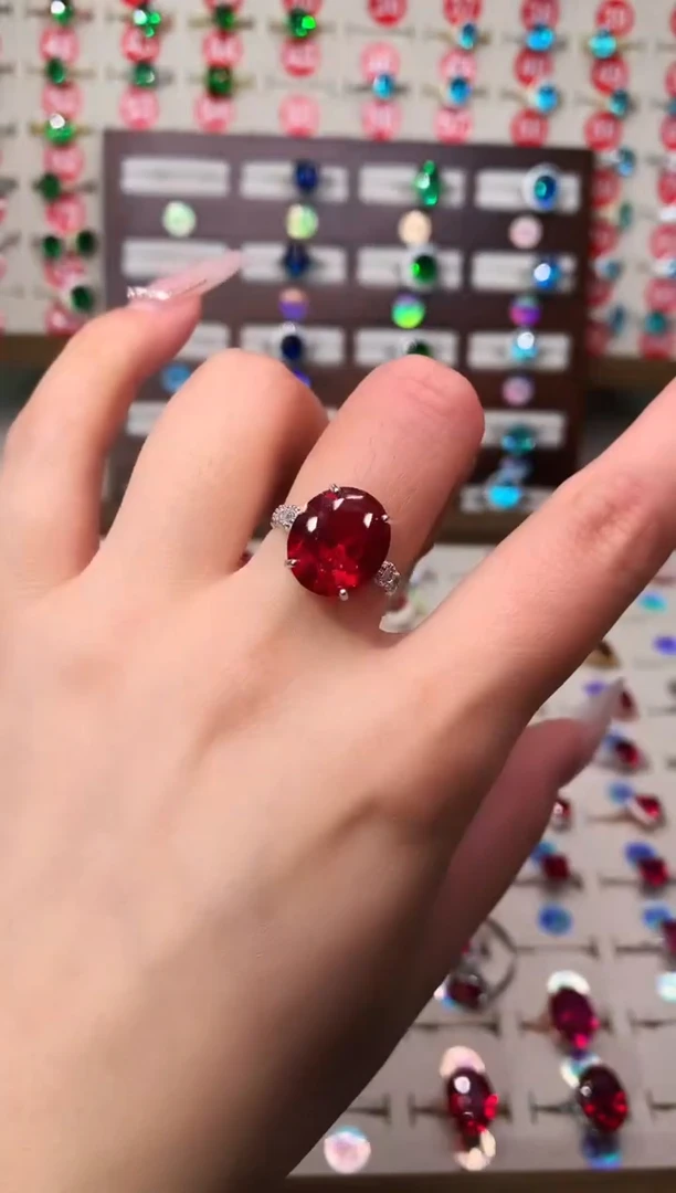 无925银典藏 轻奢 鸽血红红色系12*14银托戒指