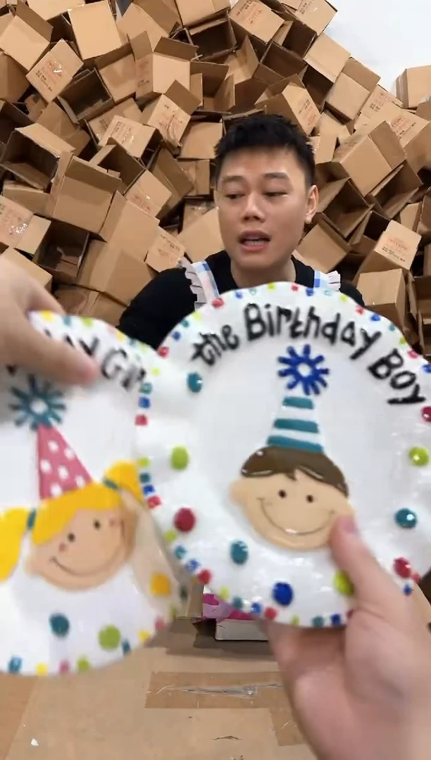 瓷片原盒B款生日盘子2件套