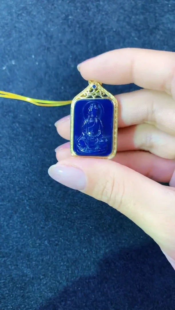 【闪购商品】琥珀珠宝奇石18K金镶嵌多米尼加皇家蓝八大守护神吊坠