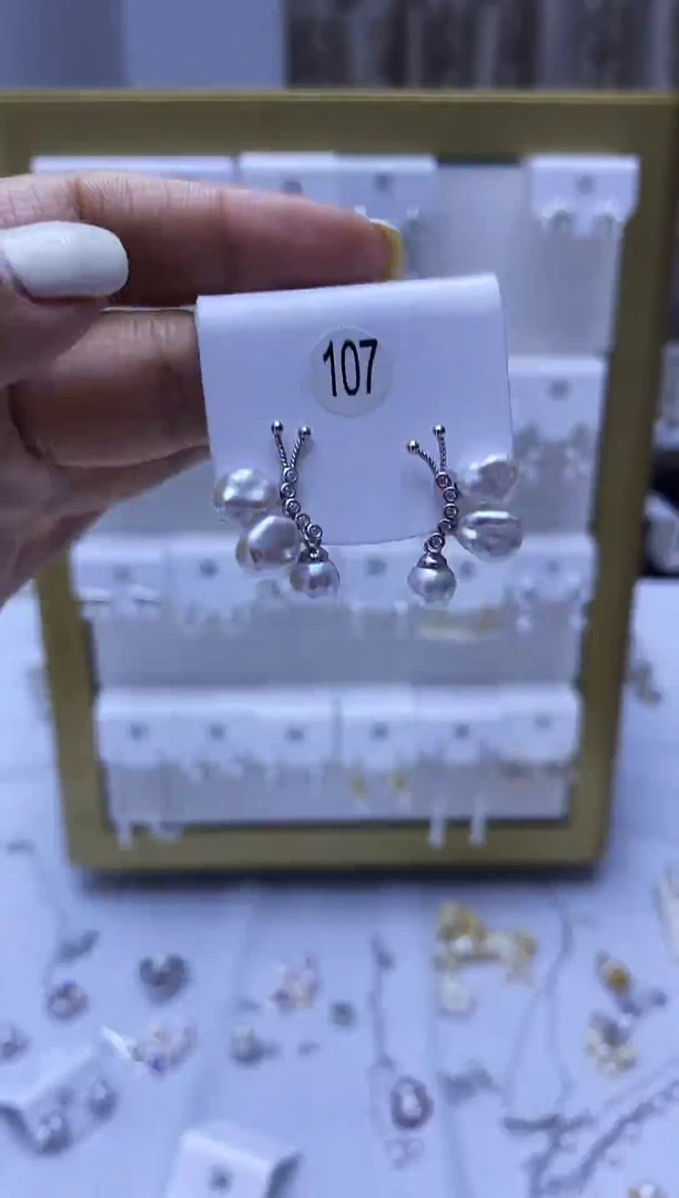 银S925镶嵌耳饰淡水珍珠107