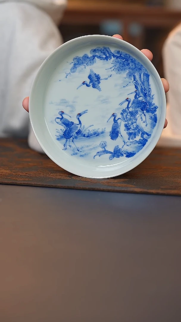 瓷语青花松鹤壶承