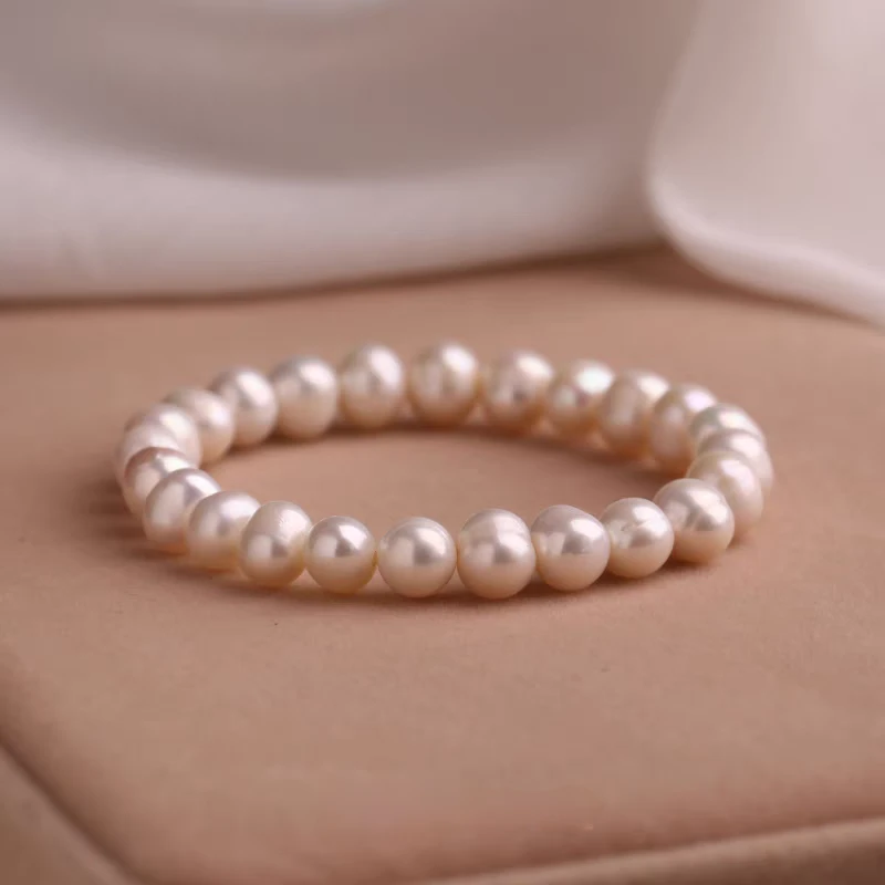 【白天使】7-8MM天然无核淡水珍珠强光手链素圈百搭显气质DSL00727