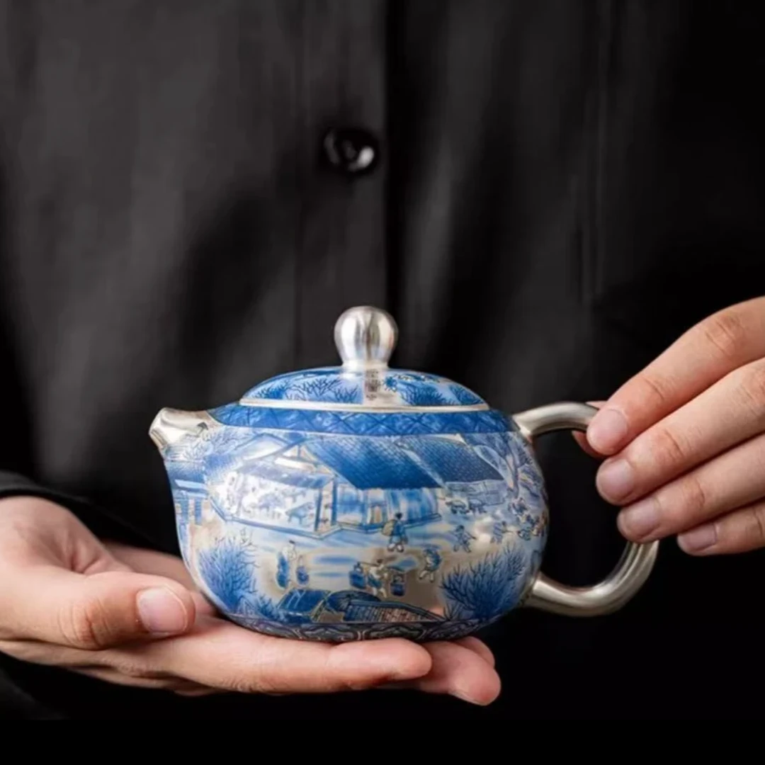 茶具 清明上河图西施银壶-6298