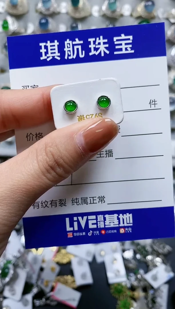 【闪购商品】翡翠耳饰银S925镶嵌0129