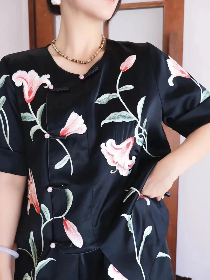 短袖重磅醋酸刺绣气质女装时尚套装-----05--02