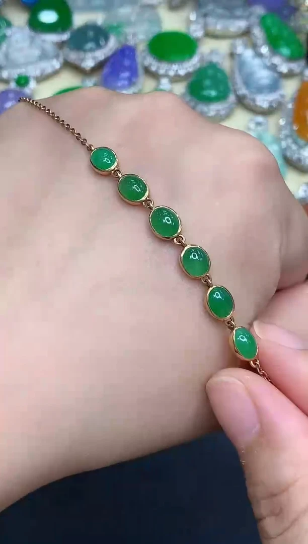 18K金镶嵌手链翡翠445-中国好珍宝