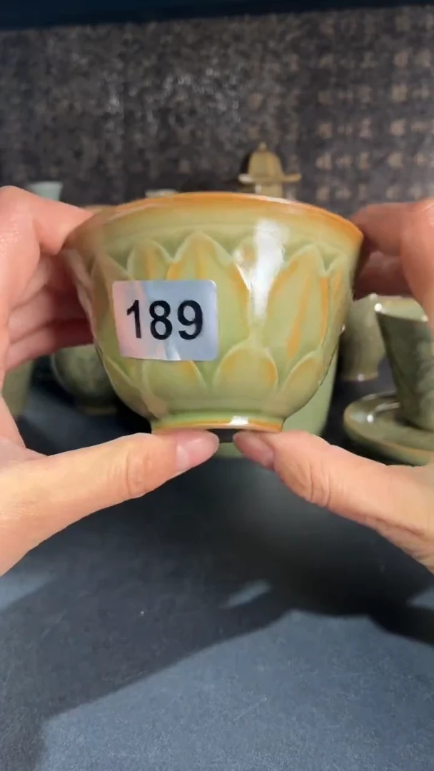 耀州窑仰山手工莲瓣杯微瑕189