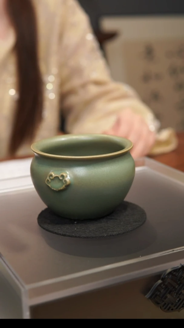 观汝如意缸杯 汝州原产地 原矿老釉 带底款