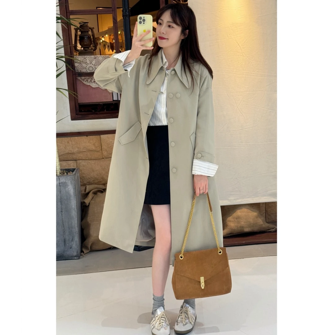 【秋意浓X】中长款风衣24年秋新款简约包扣中长款风衣外套女QT017