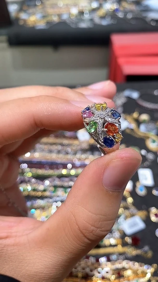 蓝宝石戒指银S925镶嵌戒指