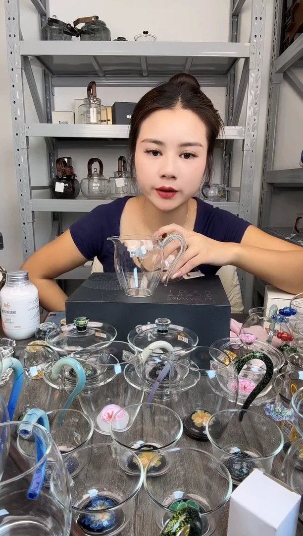 水晶玻璃无盖款?禾器蓝金怡然公道杯 普通盒