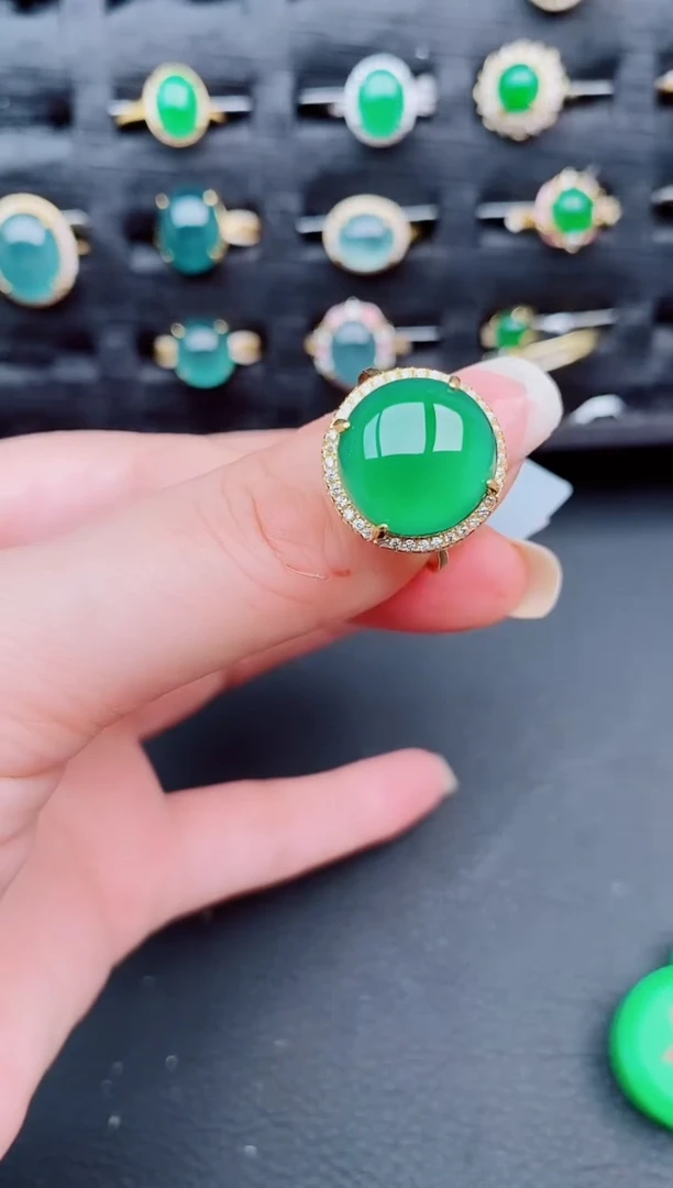 翡翠戒指银S925镶嵌天然a货翡翠510