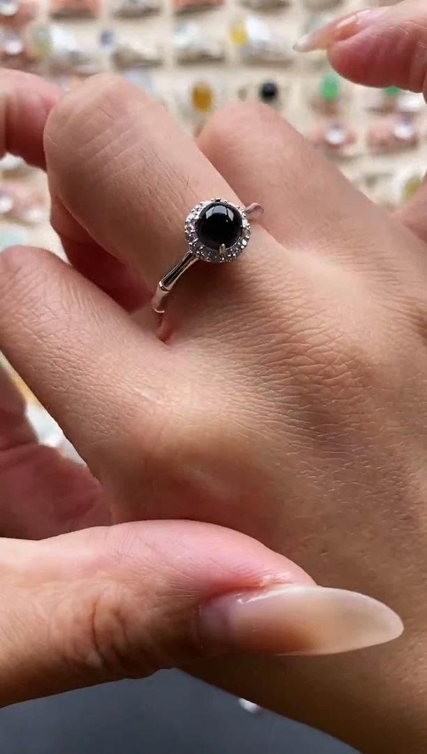 银S925镶嵌戒指翡翠缅甸天然A货翡翠3 2-1