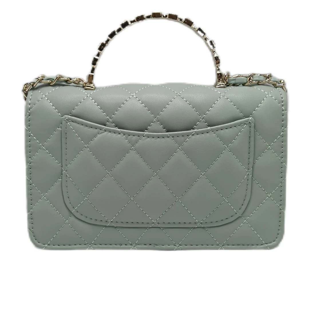 【DIDA】轻奢豪华时尚潮流女士单肩斜挎包22S珐琅手柄浅绿色菱格包