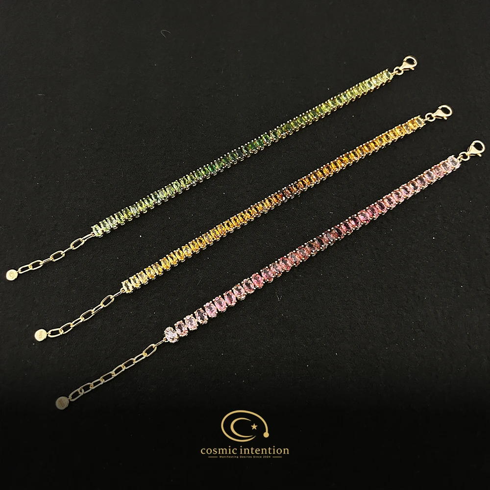 【宇宙意念】Ci039天然碧玺椭圆切四爪镶嵌高珠可调节手链