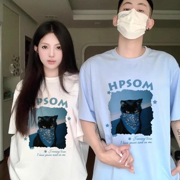 情侣装夏天款一男一女情侣短袖t恤2025新款爆款宽松纯棉T恤高级感
