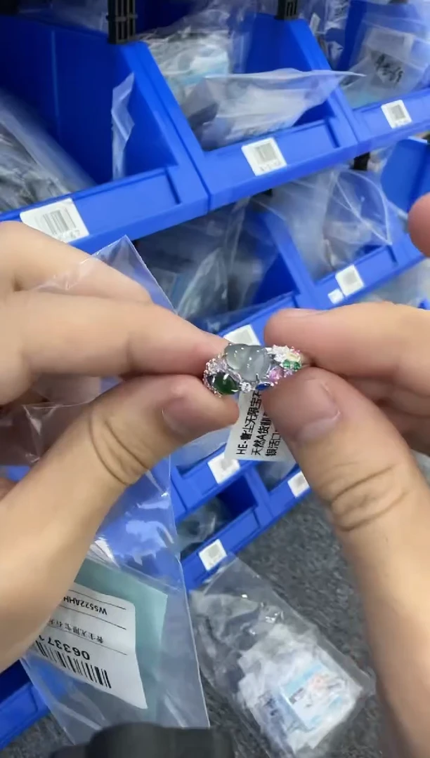 翡翠戒指银S925镶嵌28  天然A货翡翠S925银活口戒指