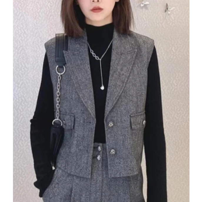 职业阿玛诗官哥家专柜2025春秋季新款时尚气质西装领短款造型马甲