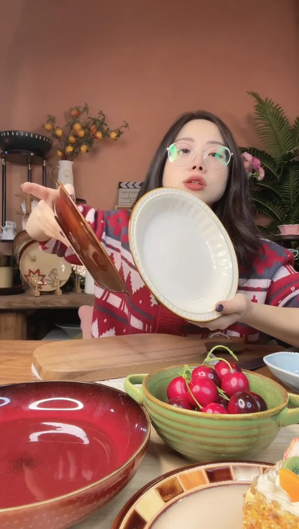 陶瓷8.3英寸珠点深盘 2件 微瑕疵