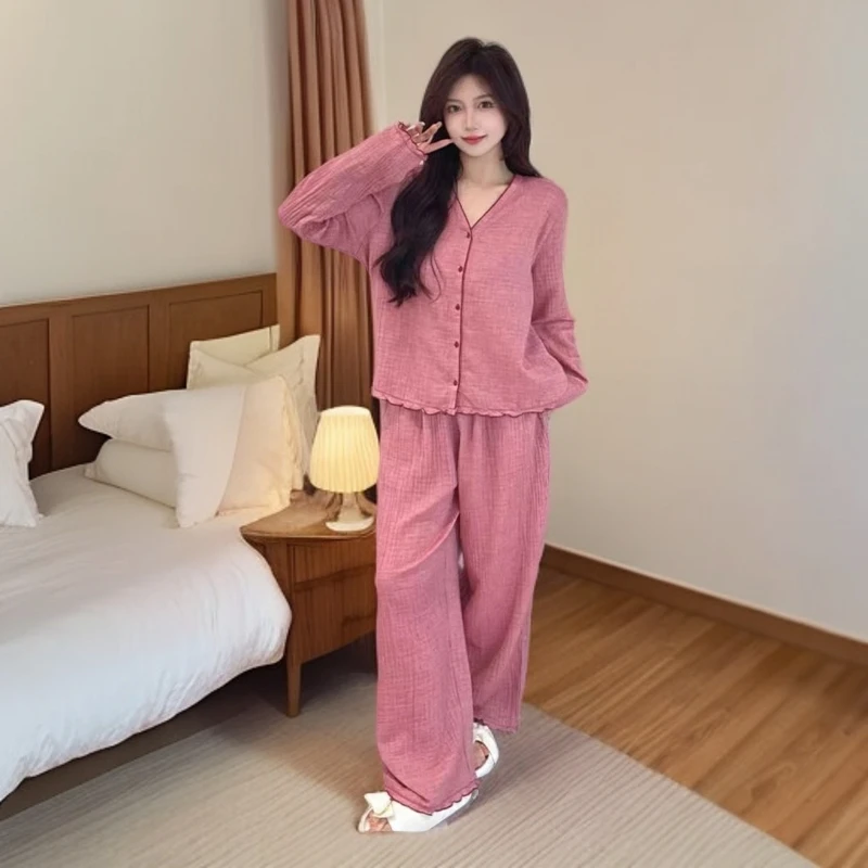 棉纱长袖长裤#25睡衣套装女