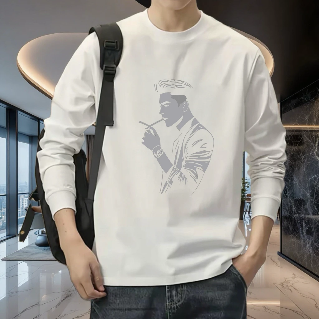 2025年新款长袖痞帅轻奢t恤男潮牌男士圆领上衣卡通ins印花T恤