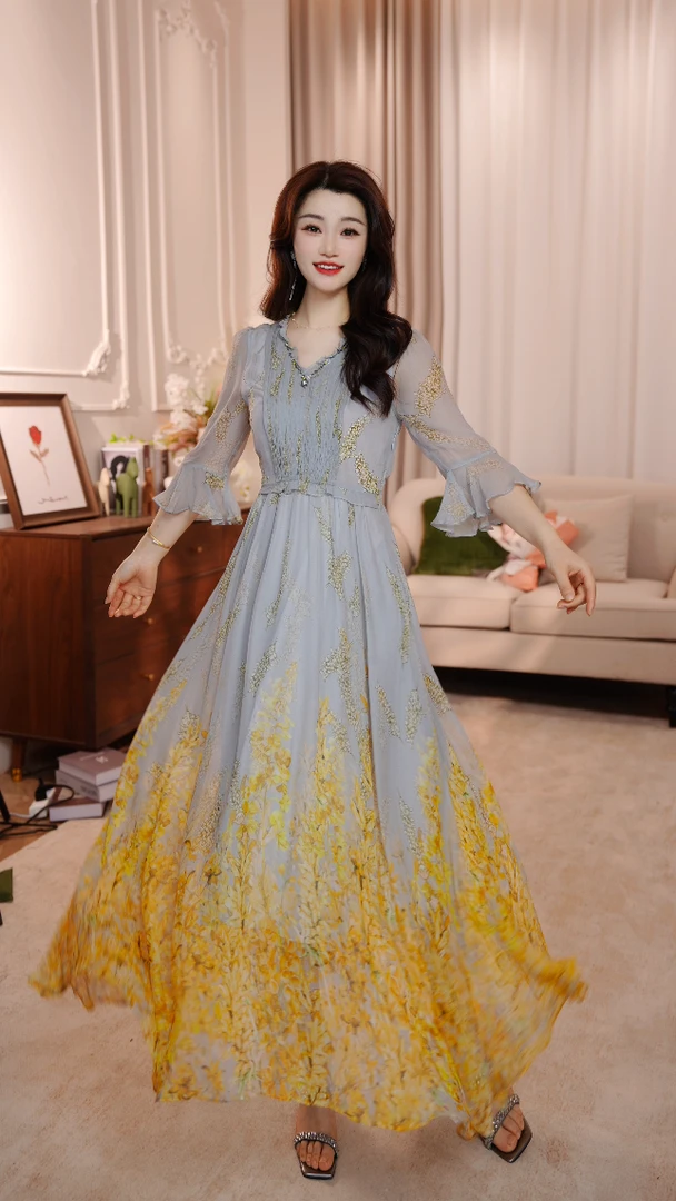 【花香满衣】25年新定位花名媛风优雅气质收腰高端连衣裙