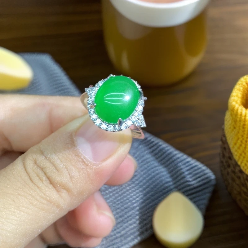 贵气开口戒指经典蛋面戒指满绿色阳冰冰的鸽子蛋显贵族气质