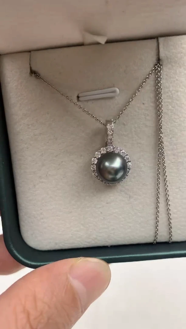 银S925镶嵌ff海水珍珠大溪地吊坠(赠链）9~10mm