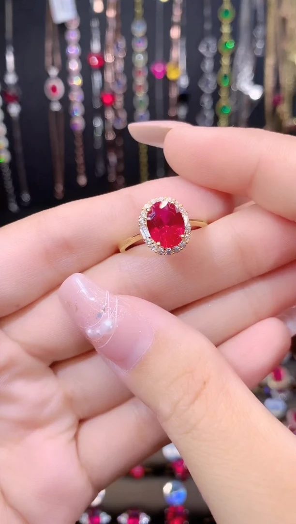 红宝石戒指银S925镶嵌79金