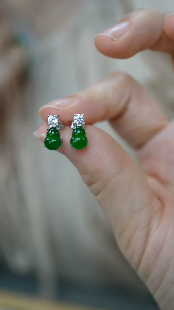 银S925镶嵌翡翠耳饰18-危耳钉/姿/3