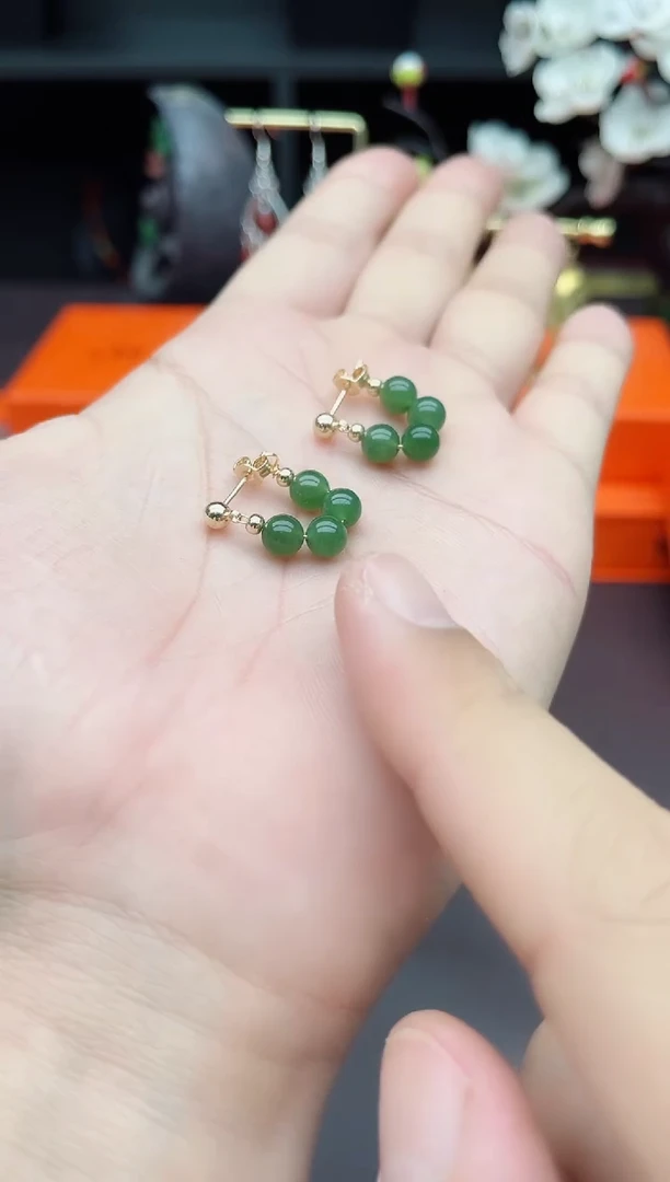 和田玉（碧玉）银S925镶嵌耳饰耳包