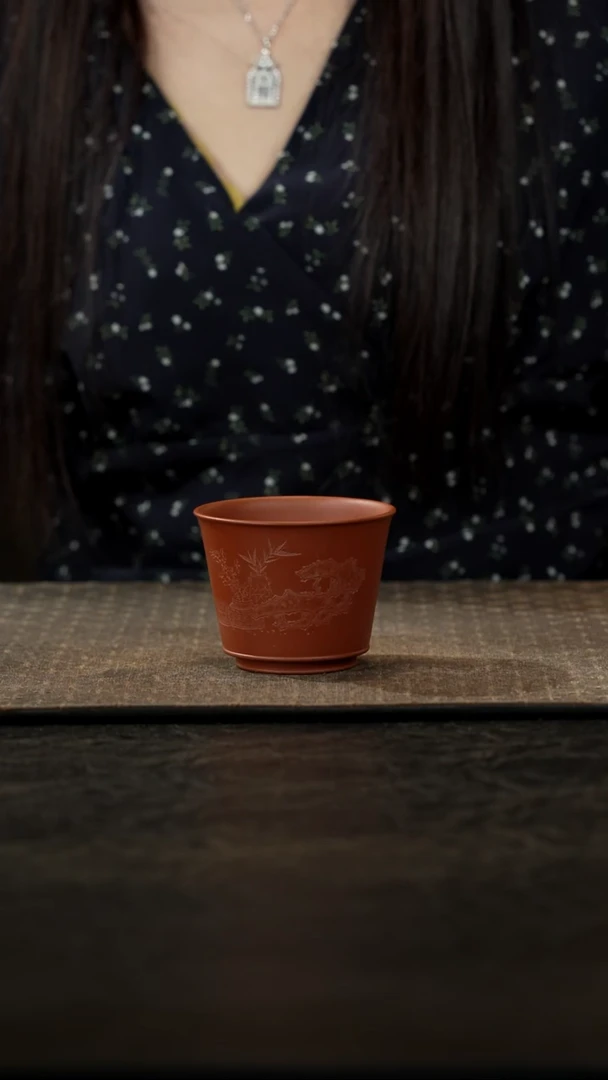 茶壶紫砂小红泥刻绘主人杯
